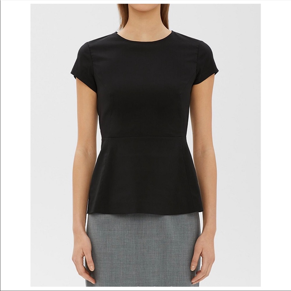 THEORY Stretch Cotton Peplum Top